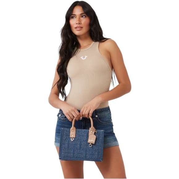 True Religion Denim Shoulder/crossbody Bag with Tan Trim and Hang Tag - Picture 5 of 5